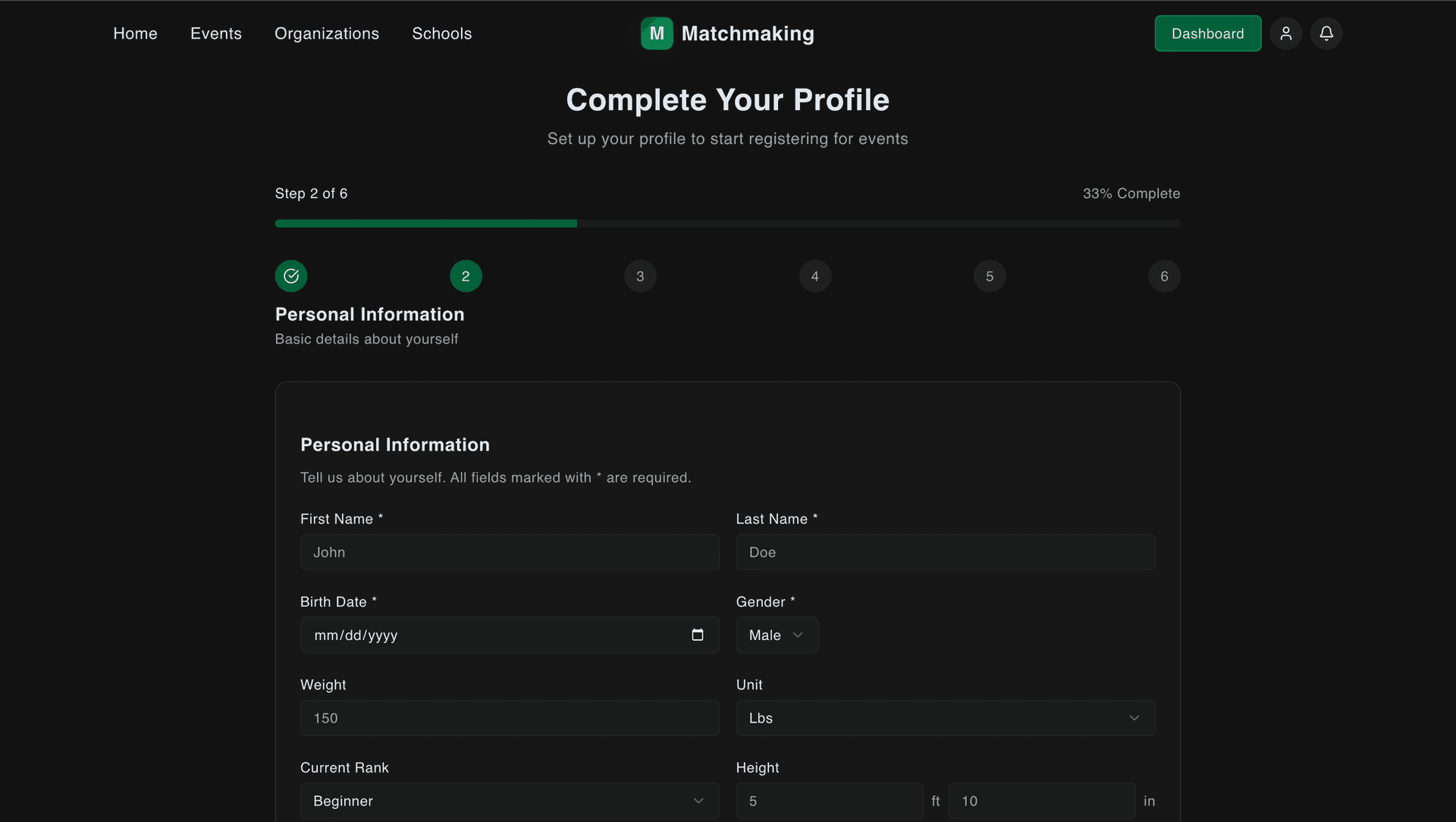 Personal information form
